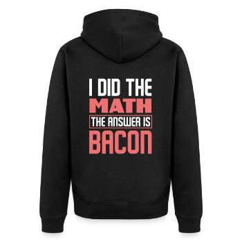 Speck Bacon Ist Die Antwort - Unisex Premium Bio Zip Hoodie - Schwarz - Hinten - Nico (187cm)