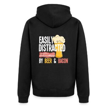 Speck Bacon Bier - Unisex Premium Bio Zip Hoodie - Schwarz - Hinten - Nico (187cm)