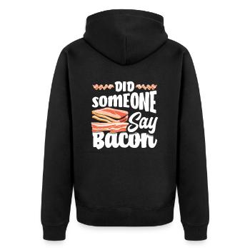 Speck Bacon Liebhaber Spruch Geschenkidee - Unisex Premium Bio Zip Hoodie - Schwarz - Hinten - Nico (187cm)