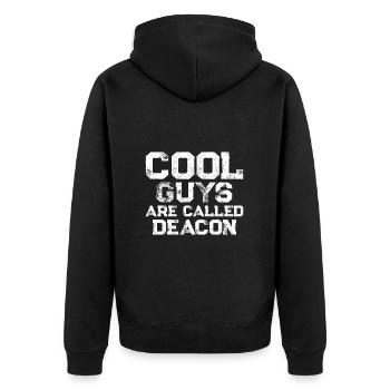 Cool guys are called Deacon - Unisex Premium Organic Zip Hoodie - black - Back - Nico (187cm)