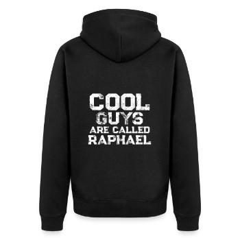 Cool guys are called Raphael - Unisex Premium Bio Zip Hoodie - Schwarz - Hinten - Nico (187cm)