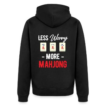 Weniger Politik, Mehr Mahjong-glücksspiel, - Unisex Premium Bio Zip Hoodie - Schwarz - Hinten - Nico (187cm)