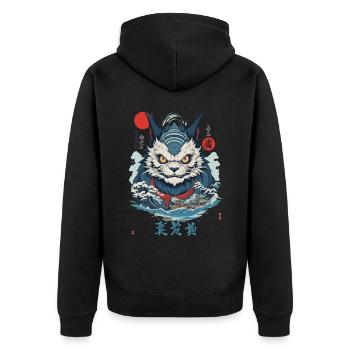 Japanese Yokai Monster Cat Vintage Streetwear - Unisex Premium Organic Zip Hoodie - black - Back - Nico (187cm)