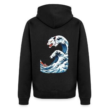 Cat Wave Ukiyo-E Vintage Japon Streetwear - Veste à capuche bio Premium Unisexe - noir - Dos - Nico (187cm)