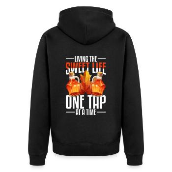 Maple Syrup Maple Sap One Tap At A Time - Unisex Premium Organic Zip Hoodie - black - Back - Nico (187cm)