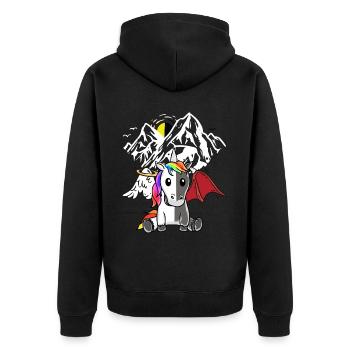 Einhorn Dämon Engel Teufel Satanisch Fabeltier - Unisex Premium Bio Zip Hoodie - Schwarz - Hinten - Nico (187cm)