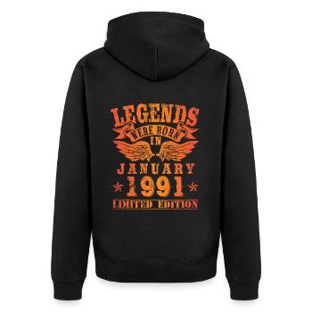 Les légendes sont nées en janvier 1991 - Veste à capuche bio Premium Unisexe - noir - Dos - Nico (187cm)