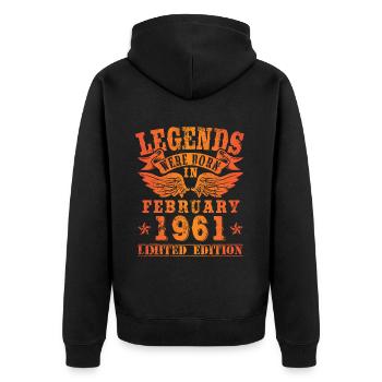 Les légendes sont nées en février 1961 - Veste à capuche bio Premium Unisexe - noir - Dos - Nico (187cm)