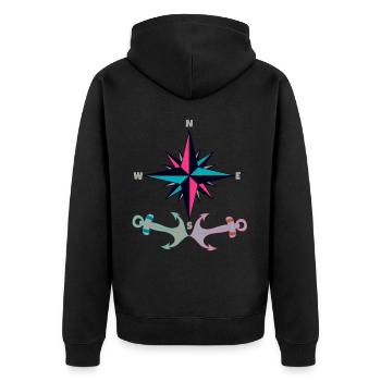 Anker Retro Vintage Ahoi Kompass Seefahrer Kapitän - Unisex Premium Bio Zip Hoodie - Schwarz - Hinten - Nico (187cm)