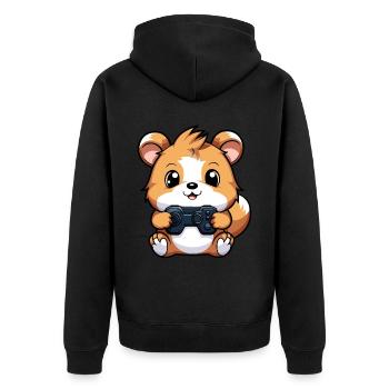 Cute Hamster Gamer Funny Gaming Hamster - Unisex Premium Organic Zip Hoodie - black - Back - Nico (187cm)