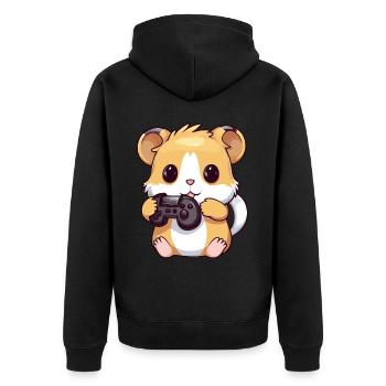 Cute Hamster Gamer Funny Gaming Hamster - Unisex Premium Organic Zip Hoodie - black - Back - Nico (187cm)