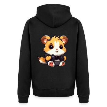 Cute Hamster Gamer Funny Gaming Hamster - Unisex Premium Organic Zip Hoodie - black - Back - Nico (187cm)