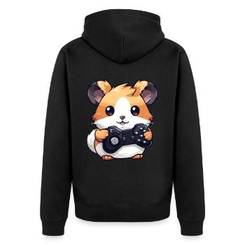 Cute Hamster Gamer Funny Gaming Hamster - Unisex Premium Organic Zip Hoodie - black - Back - Nico (187cm)