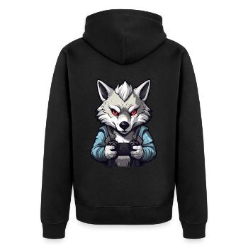 Cute Wolf Player Gaming Wolf Lover - Unisex Premium Organic Zip Hoodie - black - Back - Nico (187cm)
