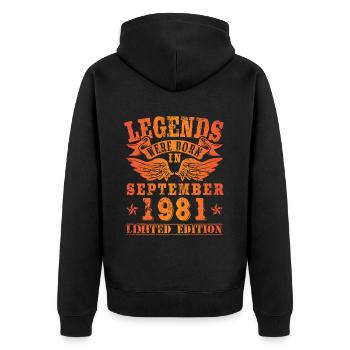 Les légendes sont nées en septembre 1981 - Veste à capuche bio Premium Unisexe - noir - Dos - Nico (187cm)