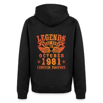 Legends were born in Oktober 1981 Geburtstag - Unisex Premium Bio Zip Hoodie - Schwarz - Hinten - Nico (187cm)