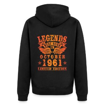 Les légendes sont nées en octobre 1961 - Veste à capuche bio Premium Unisexe - noir - Dos - Nico (187cm)