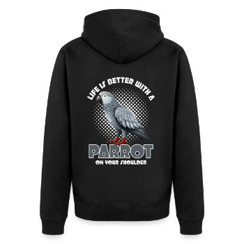 Life's Better With A Parrot African Gray Funny Bir - Unisex Premium Bio Zip Hoodie - Schwarz - Hinten - Nico (187cm)