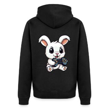 Süßer Kaninchenspieler Gaming Hasenliebhaber - Unisex Premium Bio Zip Hoodie - Schwarz - Hinten - Nico (187cm)