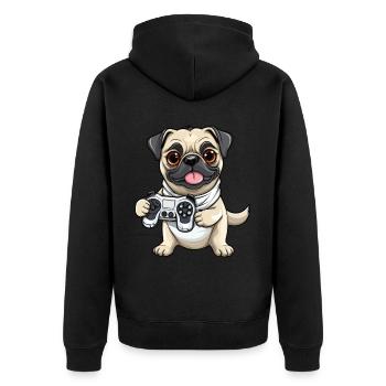 Süßer Mopshund Gamer Gaming Mops Hundeliebhaber - Unisex Premium Bio Zip Hoodie - Schwarz - Hinten - Nico (187cm)