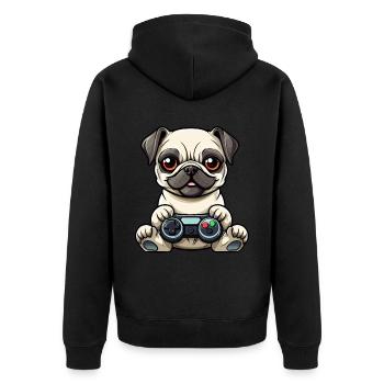 Süßer Mopshund Gamer Gaming Mops Hundeliebhaber - Unisex Premium Bio Zip Hoodie - Schwarz - Hinten - Nico (187cm)