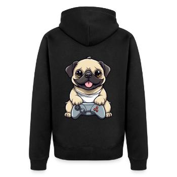 Süßer Mopshund Gamer Gaming Mops Hundeliebhaber - Unisex Premium Bio Zip Hoodie - Schwarz - Hinten - Nico (187cm)