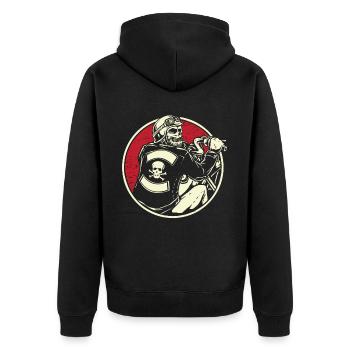 Motorrad Biker Motorbike Skull Motorcycle - Unisex Premium Bio Zip Hoodie - Schwarz - Hinten - Nico (187cm)