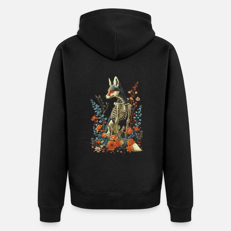 Renard Fleur Squelette Fleur Animal - Veste à capuche bio Premium Unisexe - noir
