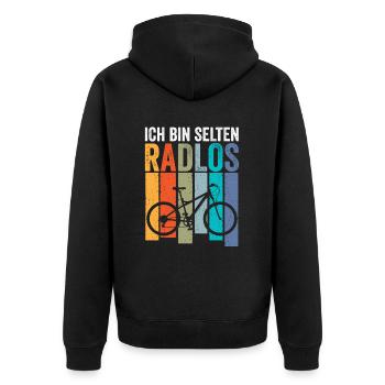 Ich bin selten Radlos - Unisex Premium Bio Zip Hoodie - Schwarz - Hinten - Nico (187cm)