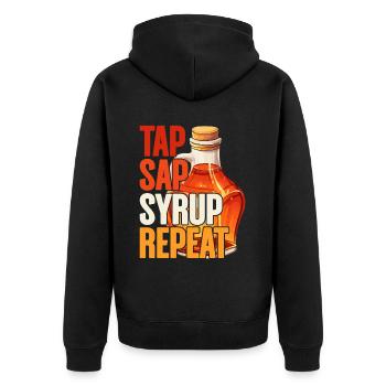 Ahornsirup Ahornsaft Tap Sap Syrup Repeat - Unisex Premium Bio Zip Hoodie - Schwarz - Hinten - Nico (187cm)