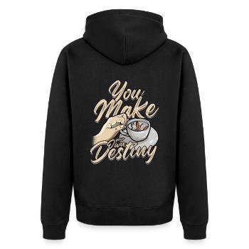 Teeblattlesen You Make Your Own Destiny - Unisex Premium Bio Zip Hoodie - Schwarz - Hinten - Nico (187cm)