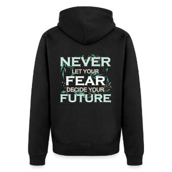 Floral Inspirational Positive Mental Mindfulness Q - Unisex Premium Bio Zip Hoodie - Schwarz - Hinten - Nico (187cm)