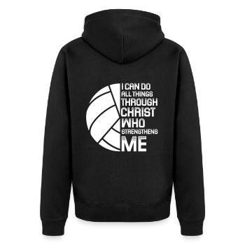 I Can Do All Things Through Christ Volleyball - Unisex Premium Bio Zip Hoodie - Schwarz - Hinten - Nico (187cm)