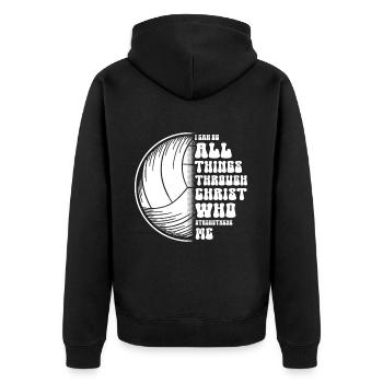 I Can Do All Things Through Christ Volleyball - Unisex Premium Bio Zip Hoodie - Schwarz - Hinten - Nico (187cm)