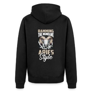 Widder - Unisex Premium Bio Zip Hoodie - Schwarz - Hinten - Nico (187cm)