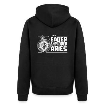 Widder Abenteuer - Unisex Premium Bio Zip Hoodie - Schwarz - Hinten - Nico (187cm)