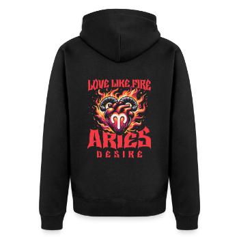 Aries Funny Fire Love - Unisex Premium Organic Zip Hoodie - black - Back - Nico (187cm)