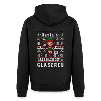 Ugly Weihnachten SANTAS LIEBLINGS Glaserin - Unisex Premium Bio Zip Hoodie - Schwarz - Hinten - Nico (187cm)
