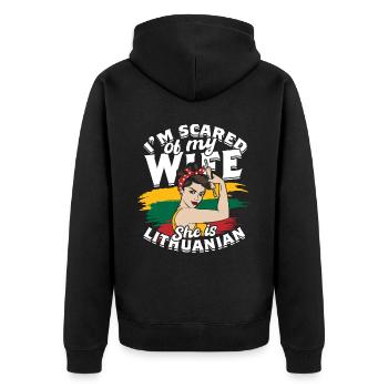 I'm Scared Of My Wife She Is Lithuanian - Unisex Premium Bio Zip Hoodie - Schwarz - Hinten - Nico (187cm)