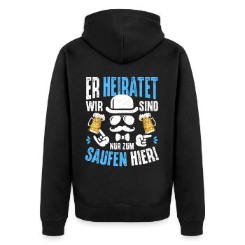 Junggesellenabschied T-Shirt Männer JGA Poltern - Unisex Premium Bio Zip Hoodie - Schwarz - Hinten - Nico (187cm)