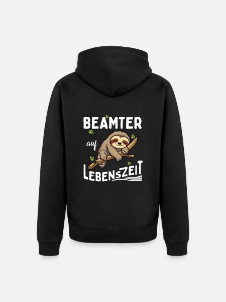Faultier Beamter auf Lebenszeit - Unisex Premium Bio Zip Hoodie - Schwarz