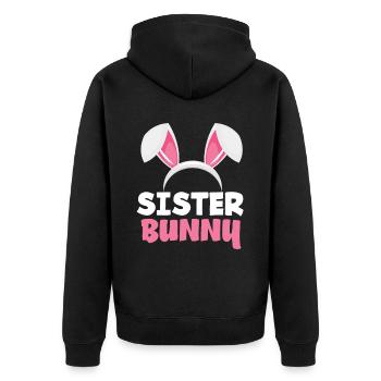 Schwester Hase Osterhasenohren Ostern - Unisex Premium Bio Zip Hoodie - Schwarz - Hinten - Nico (187cm)