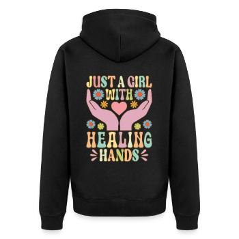 Massage Therapeutin Mädchen - Unisex Premium Bio Zip Hoodie - Schwarz - Hinten - Nico (187cm)