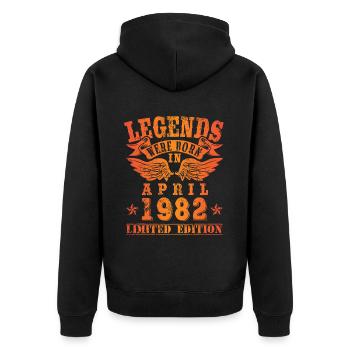 Les légendes sont nées en avril 1982 - Veste à capuche bio Premium Unisexe - noir - Dos - Nico (187cm)