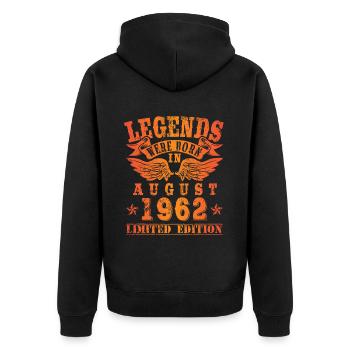Les légendes sont nées en août 1962 - Veste à capuche bio Premium Unisexe - noir - Dos - Nico (187cm)