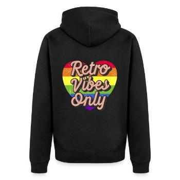 Retro Vibes Only Grunge Rainbow Heart Pride Vintag - Unisex Premium Bio Zip Hoodie - Schwarz - Hinten - Nico (187cm)