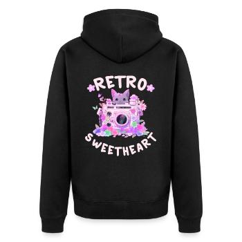 Retro Sweetheart Kawaii Floral Vintage Camera Groo - Unisex Premium Bio Zip Hoodie - Schwarz - Hinten - Nico (187cm)