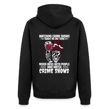 True Crime - Unisex Premium Bio Zip Hoodie - Schwarz - Hinten - Nico (187cm)