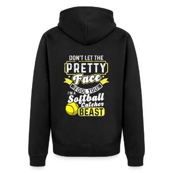 Fänger Softballliebhaber Fledermaus Ball - Unisex Premium Bio Zip Hoodie - Schwarz - Hinten - Nico (187cm)
