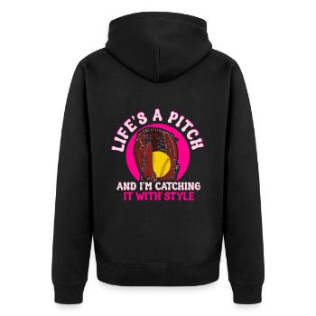 Fänger Softballliebhaber Fledermaus Ball - Unisex Premium Bio Zip Hoodie - Schwarz - Hinten - Nico (187cm)